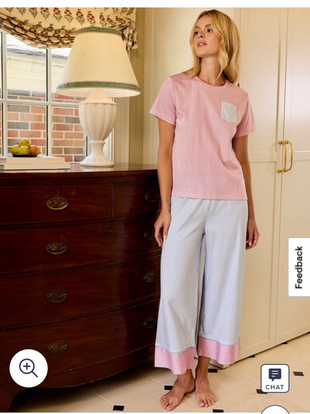 Brooks Brothers X LAKE Women's T-Shirt Pajamas Set in Oxford Fun Stripe - Picture 2 of 4